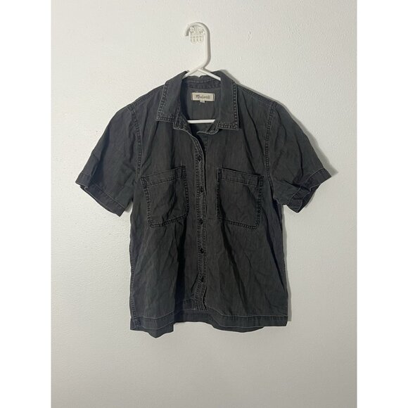 Madewell Denim Short Sleeve Button Up Top In Lunar Wash Size Medium - Picture 1 of 12